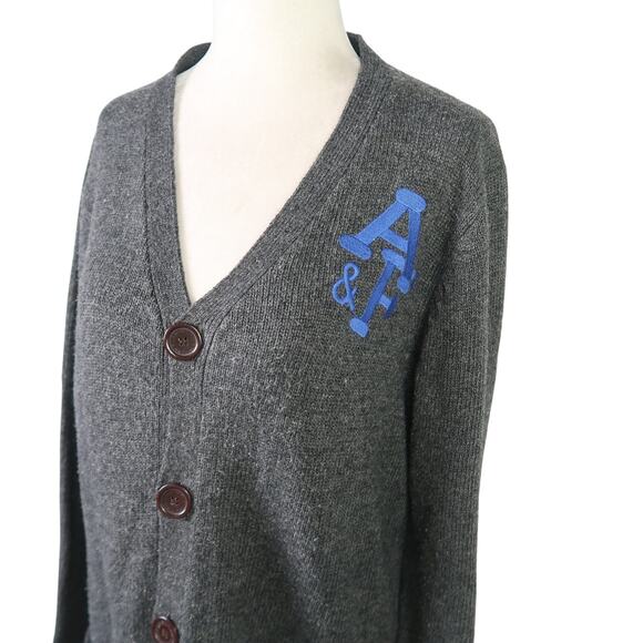 Abercrombie & Fitch Muscle Fit Charcoal Grey Cotton Knit Cardigan Sweater Mens M - Picture 2 of 6